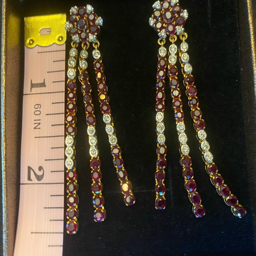 !Heavy! New Ruby & Diamond Dangle Earrings In 18k… - image 8